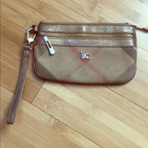 Burberry shimmer gold signature pattern wristlet